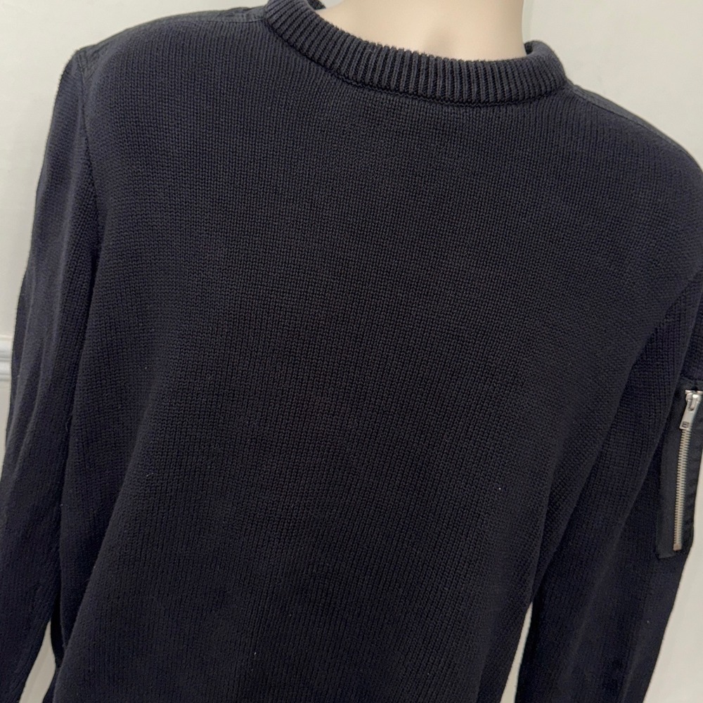 H&M LOGG Mens Black Military Crewneck‎ Sweater Sleeve Zip Pocket Size M
